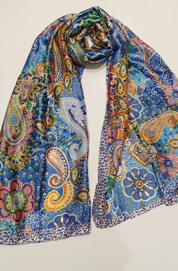Aqua silky feel paisley scarf