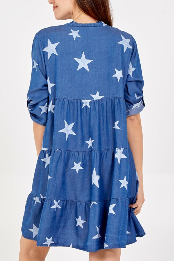 star print denim dress