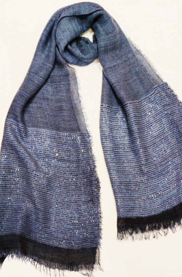 Blue wool blend sequin trim scarf
