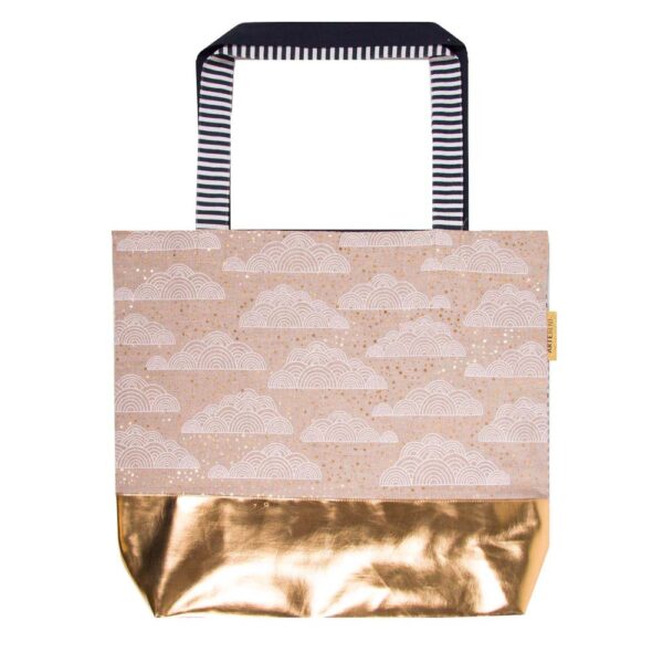 Flax and gold trim cotton shopping bag