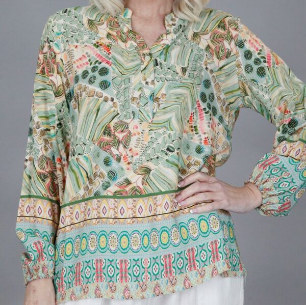 Pistachio coloured multi print blouse