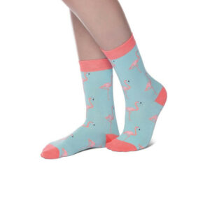 bamboo socks with pink flamingo pattern