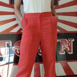 Coral linen trousers with pockets