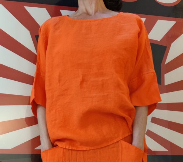 orange linen short sleeve top