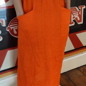 linen skirt with pockets tangerine orange