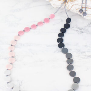 Suzie Blue tiny resin disc necklace in grey and pink