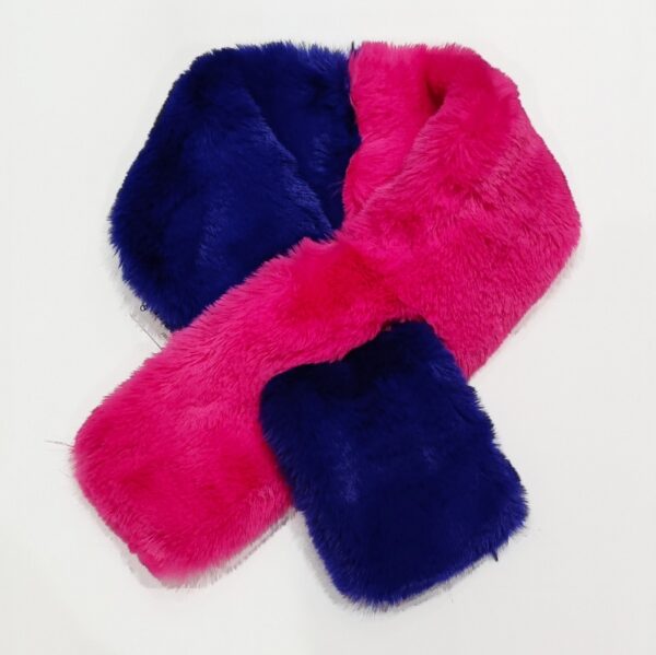 A faux fur scarf in two colours of fuschia pink and royal blue