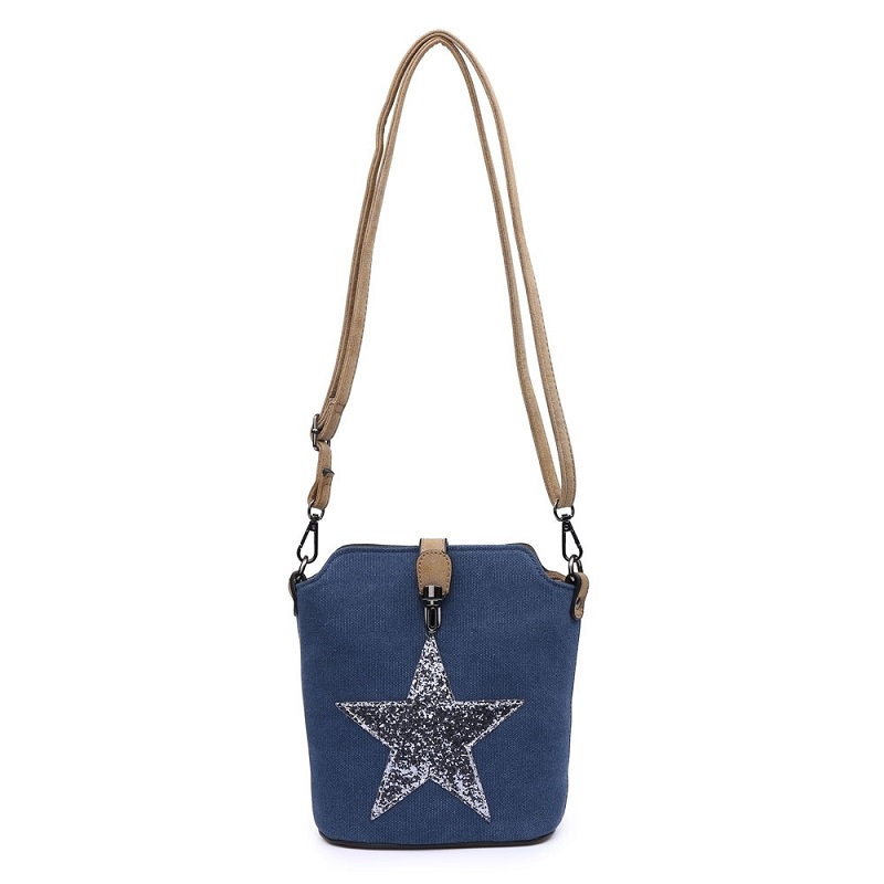 Navy Canvas Silver Star Crossbody Bag - Rainbow and Spoon Boutique