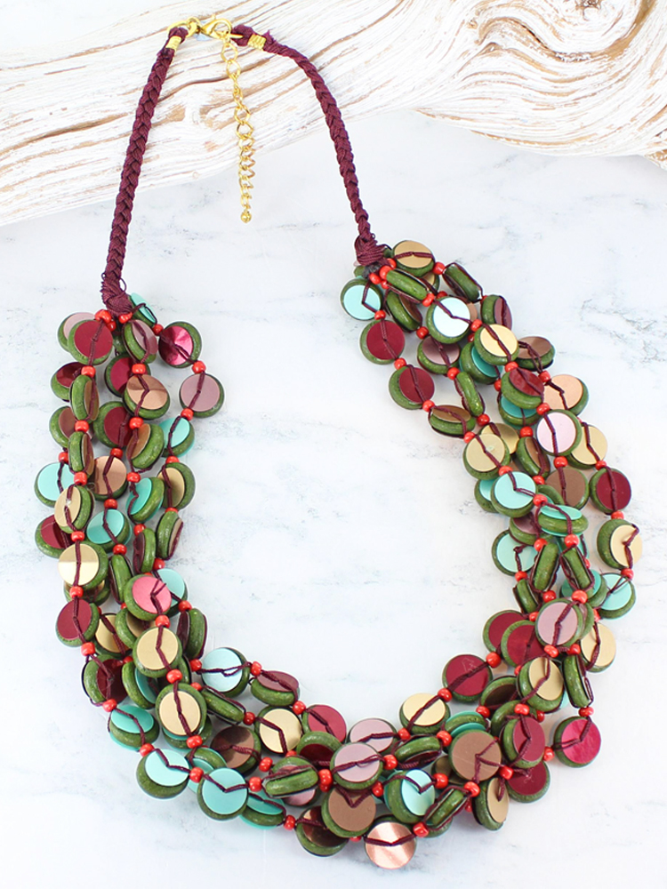 Suzie Blue Russet Chunky Sequin Necklace - Rainbow and Spoon Boutique