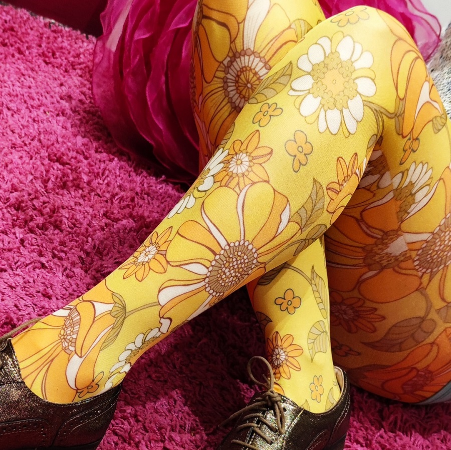 Pamela Mann Throwback Floral Hand Printed Tights - Rainbow and