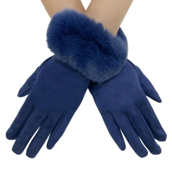blue faux fur trim gloves