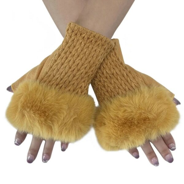 mustard faux fur fingerless gloves