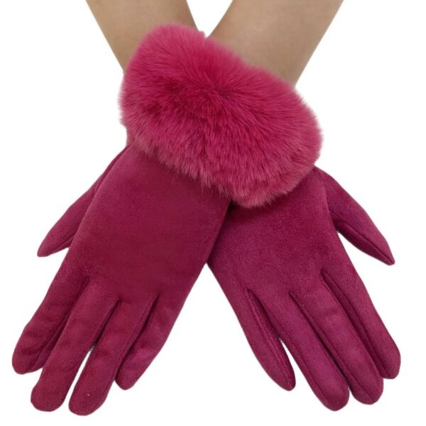 pink faux fur trim gloves