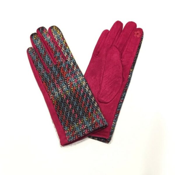 pink recycled print gloves