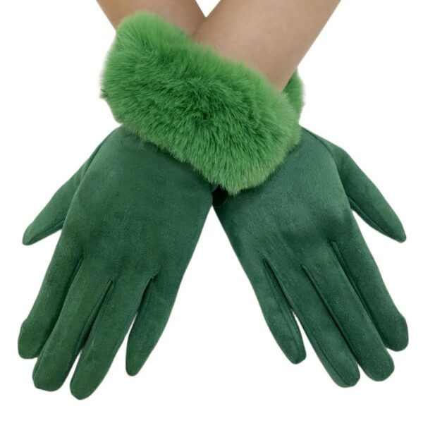 green faux fur gloves
