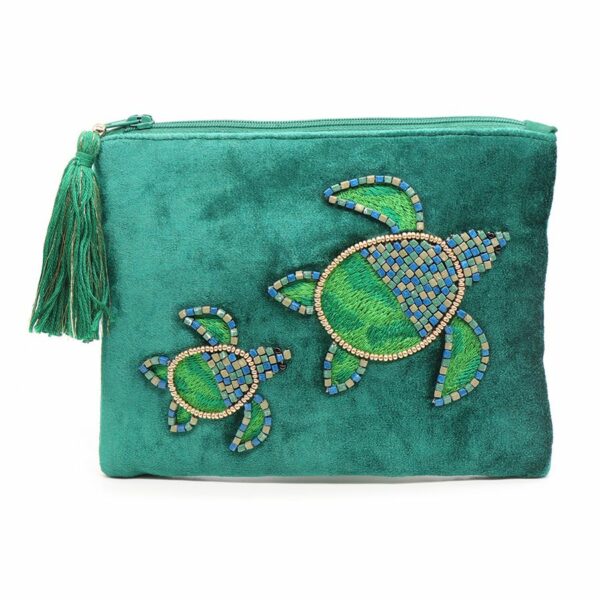 green velvet bead turtle pouch