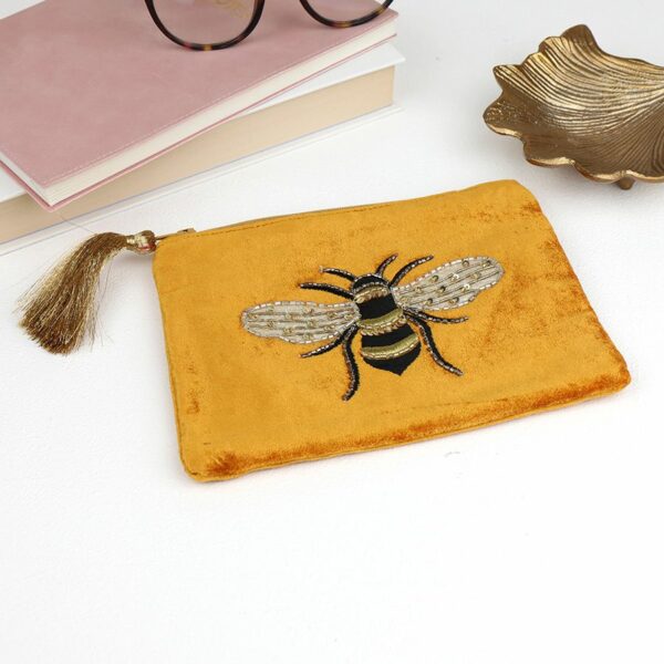 gold velvet bee pouch