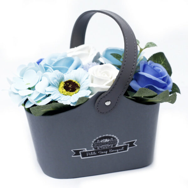 blue soap flowers basket