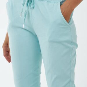 pale blue stretch trousers
