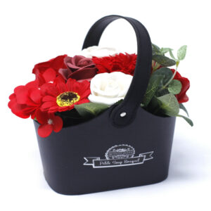red soap flowers basket