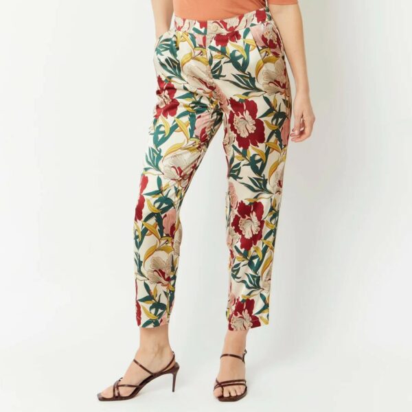 tropical print silk trousers