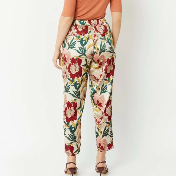 tropical print silk trousers