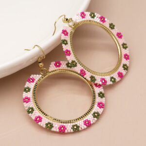 pink bead hoop earrings