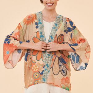 Powder retro floral kimono