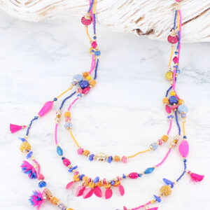 fuchsia flower tassel necklace