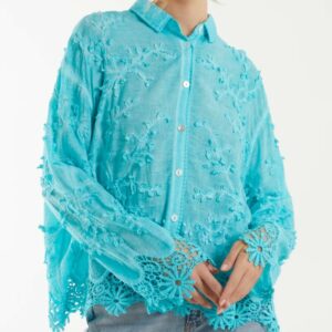 aqua cotton lace shirt