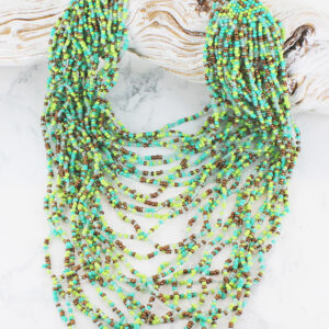 green multi strand bead necklace