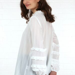 white frill sleeve blouse