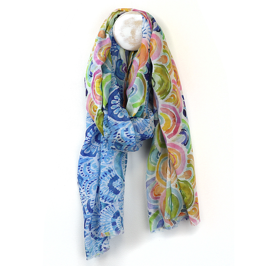 blue watercolour rainbow scarf