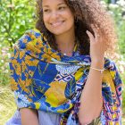 blue flower bamboo scarf