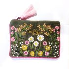 sage velvet embroidered pouch