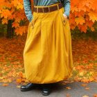 mustard cord pocket skirt