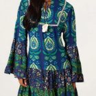 teal vintage print tunic dress