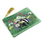 embroidered badger velvet pouch