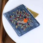 beaded robin velvet pouch