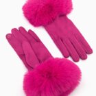 fuchsia fur trim gloves