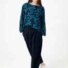 teal petal print top