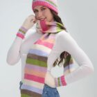 pink stripe knit scarf