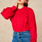 red cotton pintuck shirt