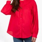 red cotton pintuck shirt