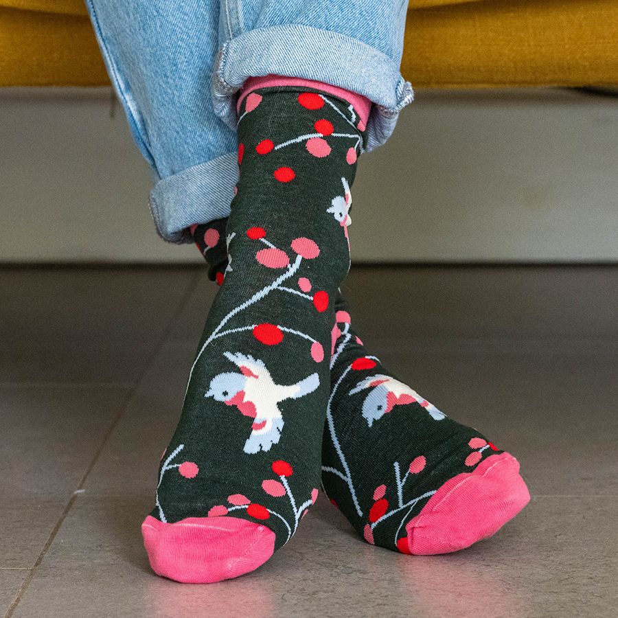 PoM cotton cherry bird socks Rainbow and Spoon Oxford cotton love bird socks