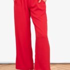 red crepe trousers
