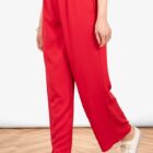 red crepe trousers