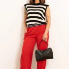 red crepe trousers
