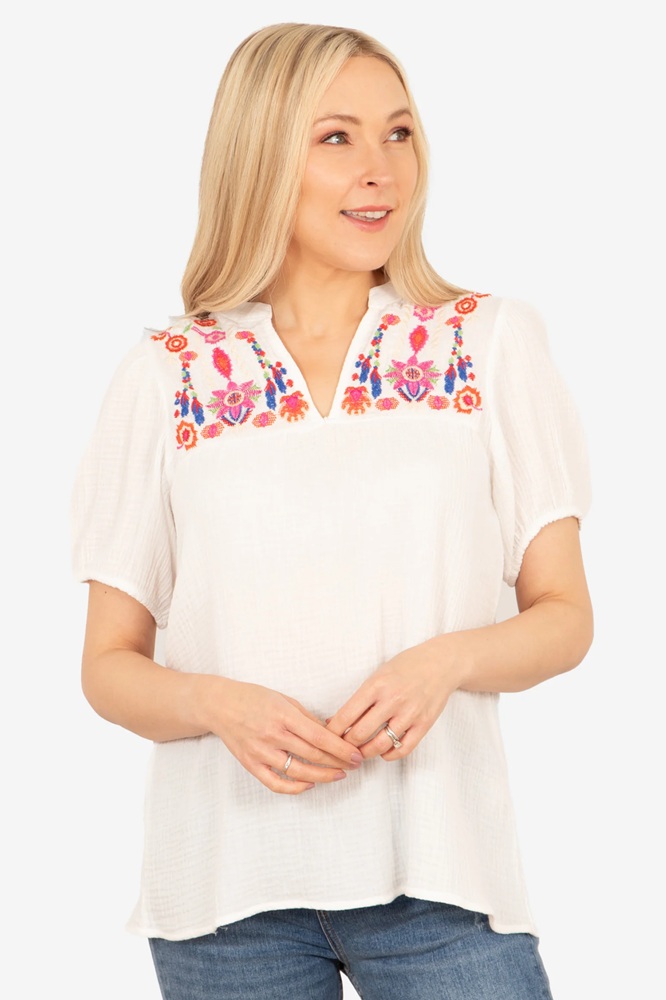 white cotton embroidered blouse