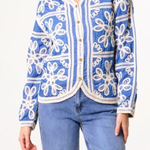 blue crochet trim jacket